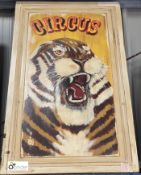 A Painting of a Circus Tiger on reclaimed timber, 1310mm high x 790mm wide