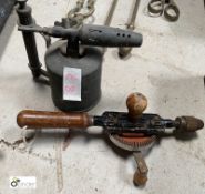 A vintage Blow Torch and Hand Drill