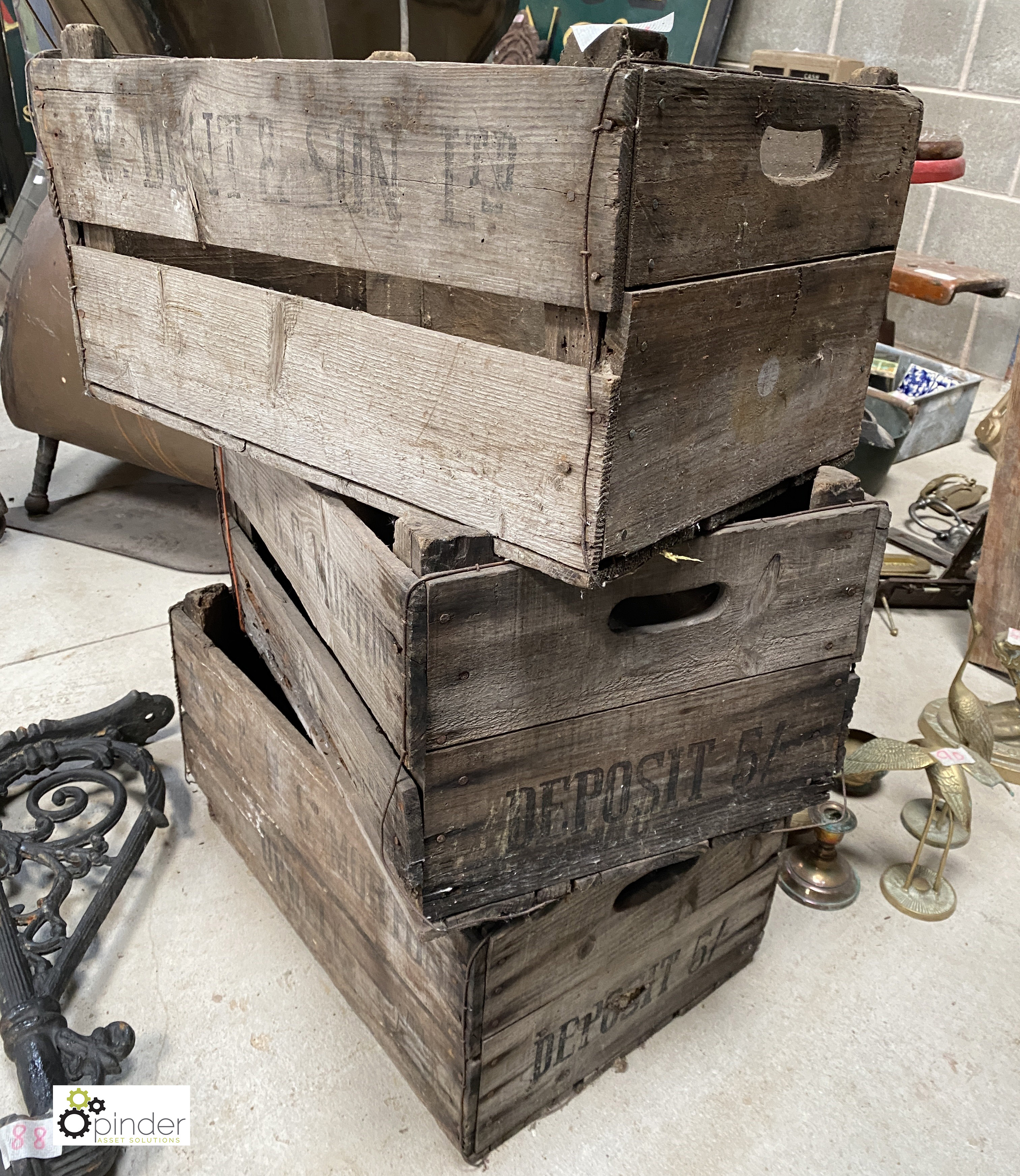 3 vintage wooden Dairy Crates, 550mm long x 370mm wide x 270mm deep - Image 2 of 6