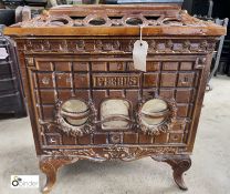 A French enamelled ‘Phebus’ Wood Burning Stove, with side loading and removable top, 510mm high x