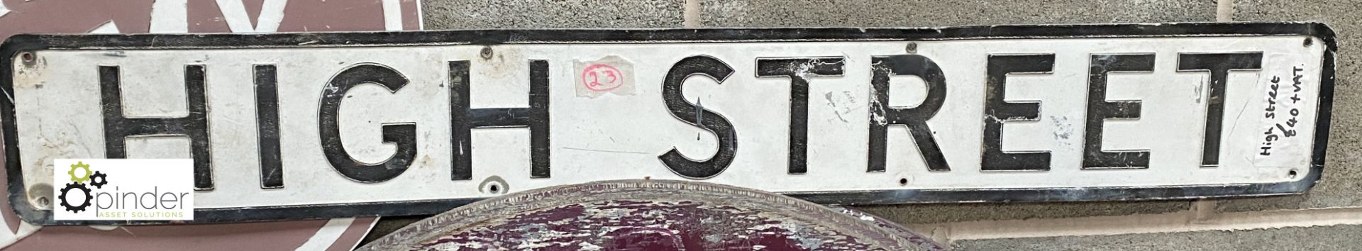 A reclaimed Road Sign, ‘High Street’, 150mm high x 1080mm long