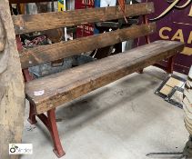 A restored cast iron Railway Platform Bench, circa 1890s, seat height 400mm, 1550mm wide, bench back