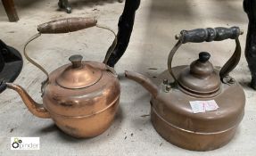 2 Victorian copper Kettles, 250mm high x 160mm diameter and 220mm high x 200mm diameter