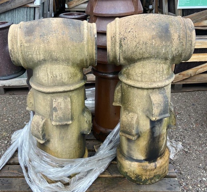 A pair reclaimed buff Chimney Pots, by Daulton, 10