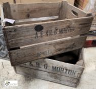 A pair timber period Milk Crates ‘A.E & H.G Morton’, circa 1930/40s, 540mm x 370mm x 270mm