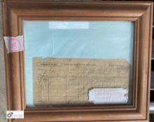 A framed original North Eastern Railway Ticket, circa 1890’s, 280mm high x 330mm wide