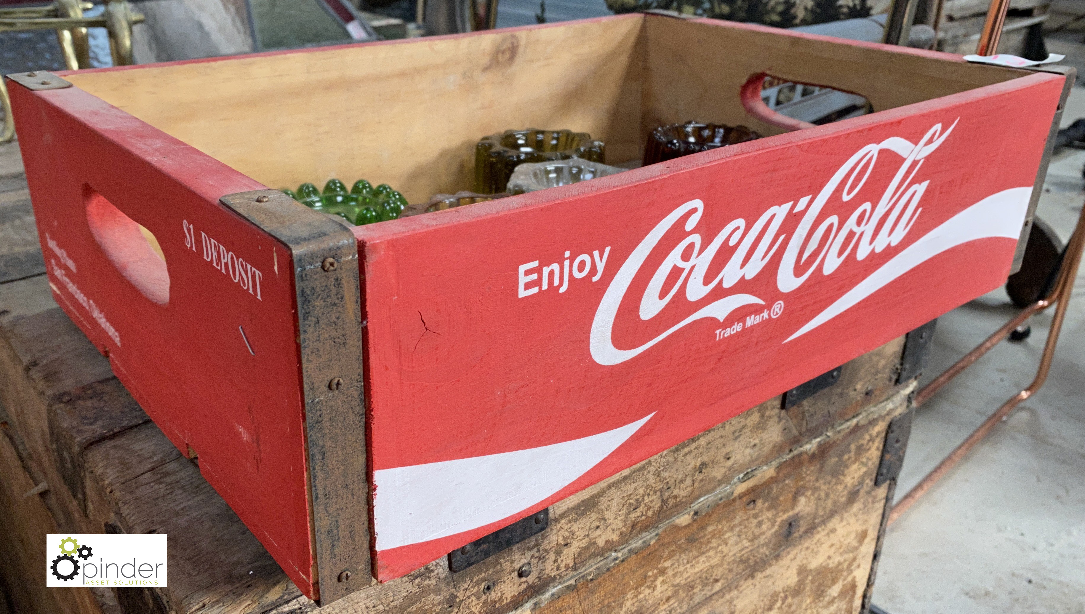 A Coca Cola wooden Tray, 470mm x 320mm x 130mm, and selection coloured glass Piano Coasters, 80mm - Image 4 of 5