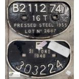 2 Railway Plates, from trains dated 1948 and 1955, 170mm high x 270mm wide