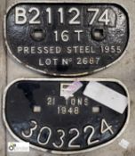 2 Railway Plates, from trains dated 1948 and 1955, 170mm high x 270mm wide