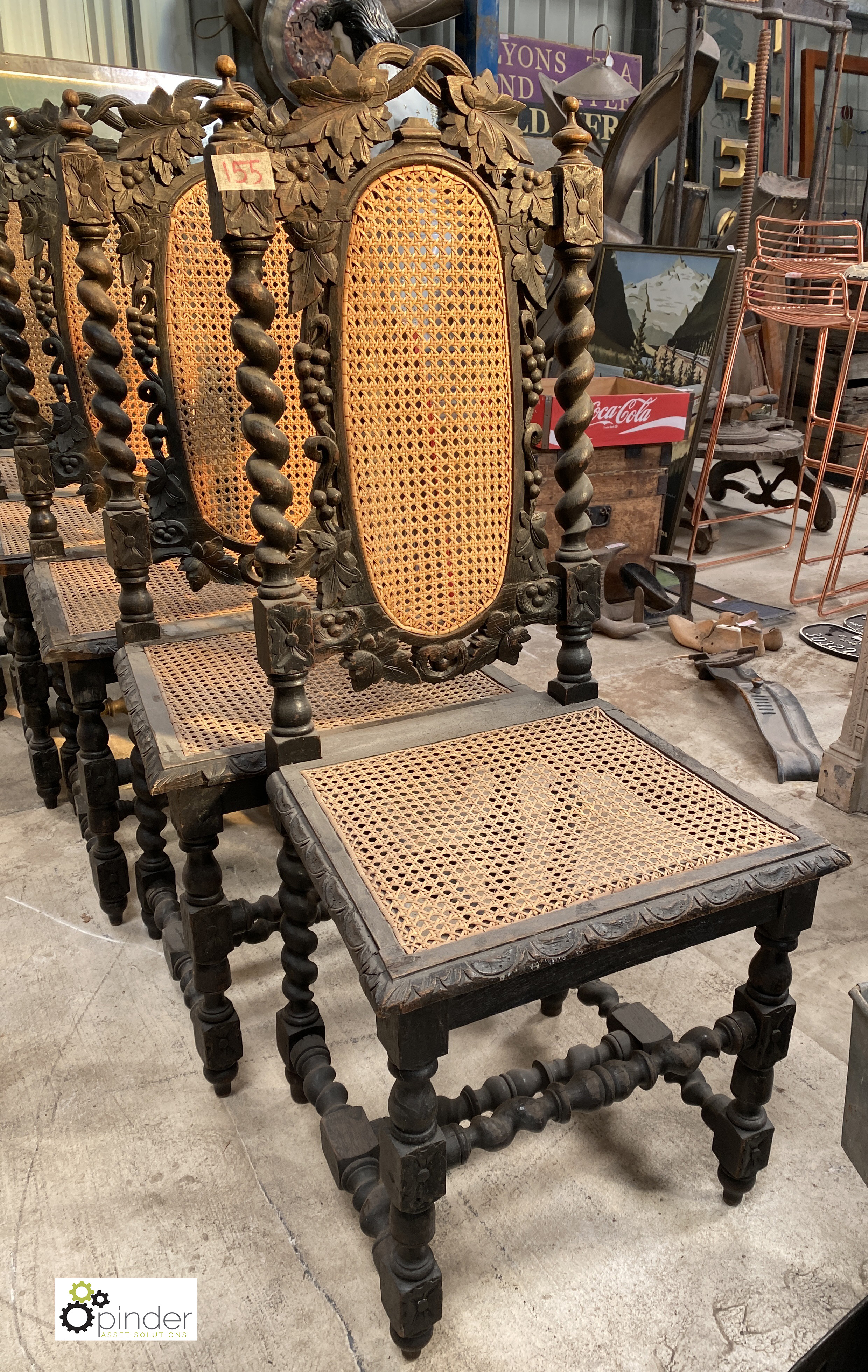 Set of 5 antique oak barley twist carved Dining Chairs, circa 1880s, 1130mm high x 450mm wide x - Image 2 of 8