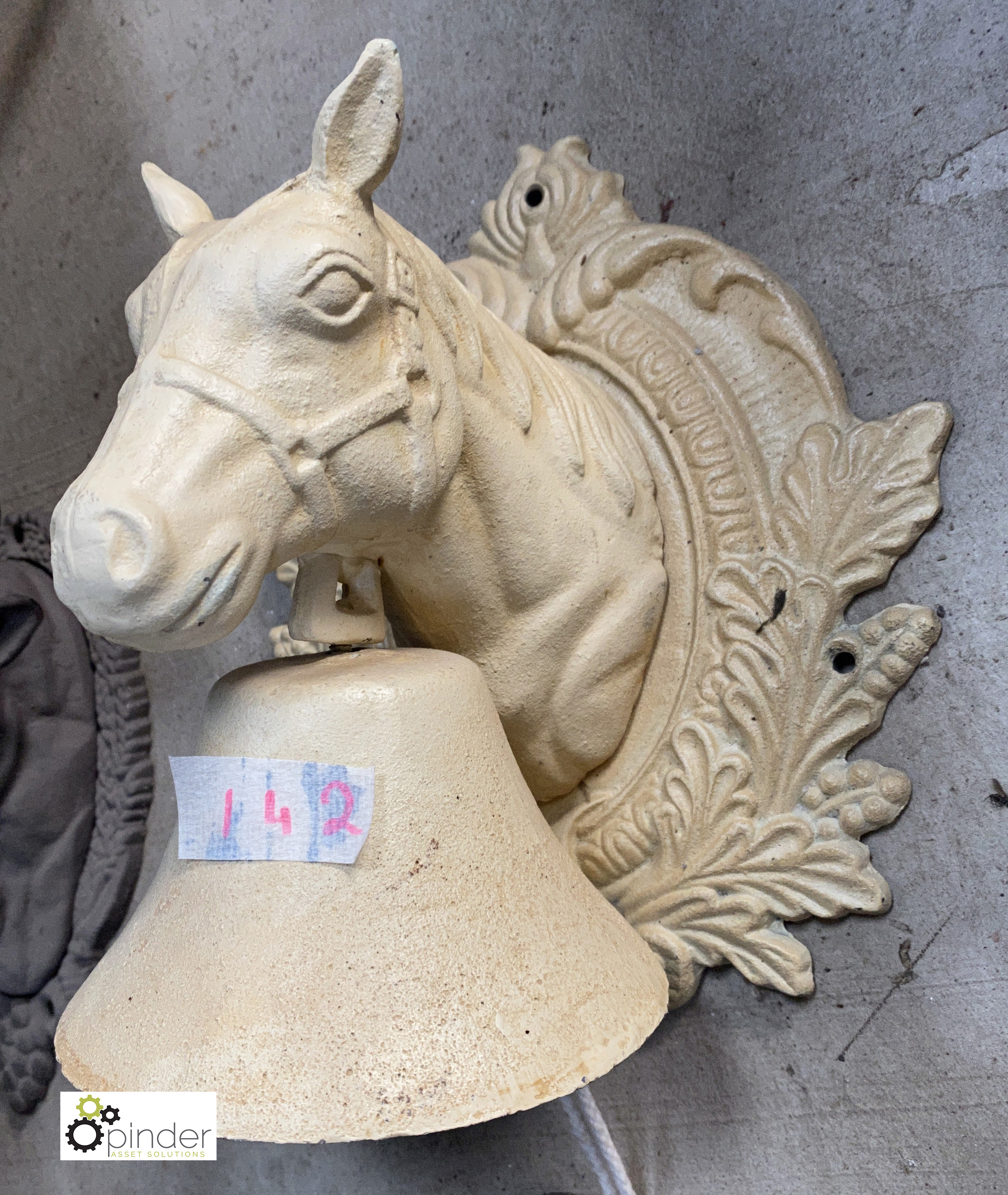 A cast iron wall mounted horse head with bridle Milking Bell, 260mm high x 230mm wide