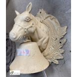 A cast iron wall mounted horse head with bridle Milking Bell, 260mm high x 230mm wide