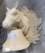 A cast iron wall mounted horse head with bridle Milking Bell, 260mm high x 230mm wide