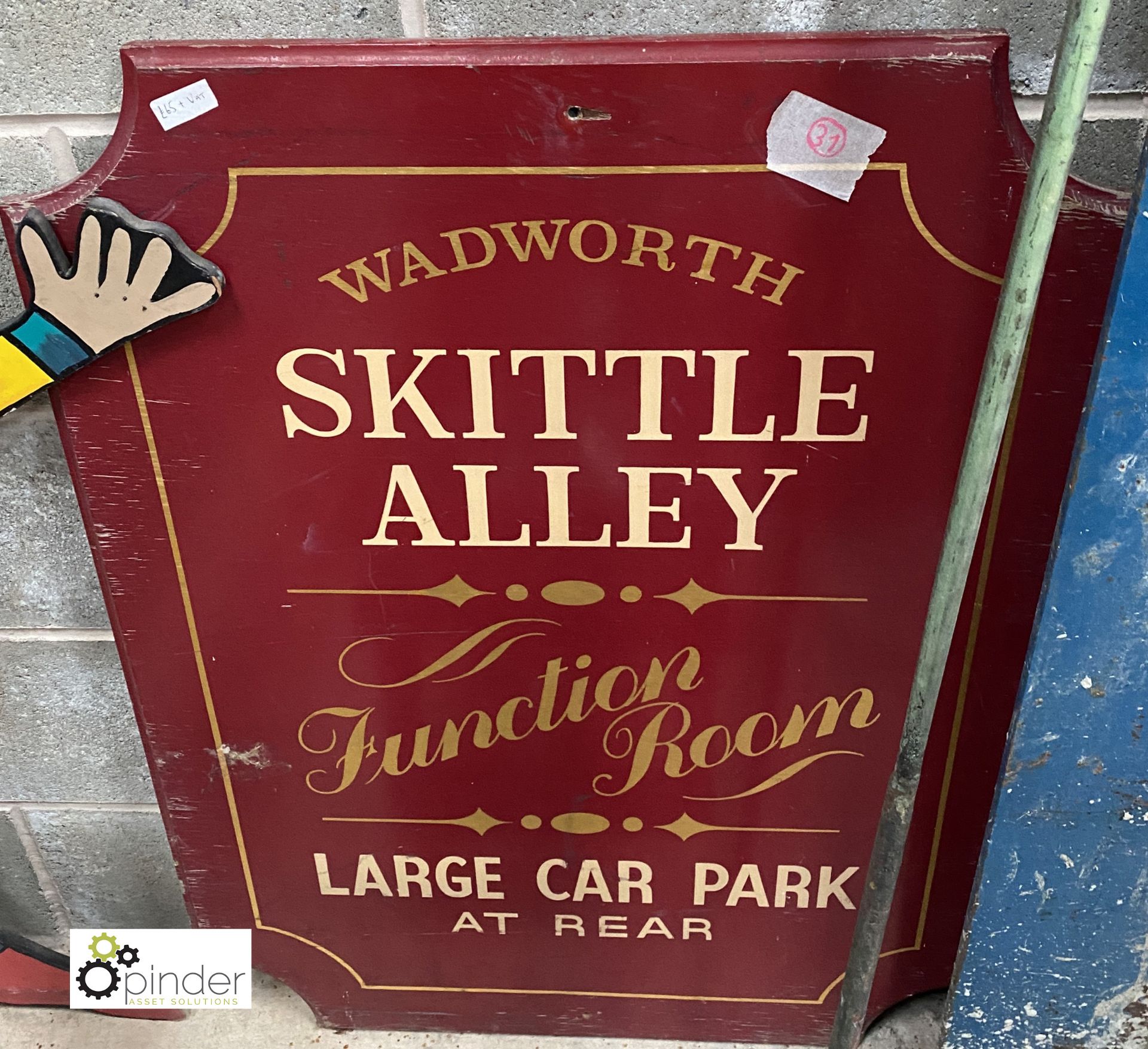 A Public House Sign ‘Skittle Alley’, 970mm high x 710mm wide