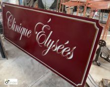 A wooden painted French Advertising Sign ‘Clinique Elysees’, 800mm high x 2010mm long