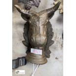 A cast iron wall mounted bulls head with horns Milking Bell, 280mm high x 170mm wide