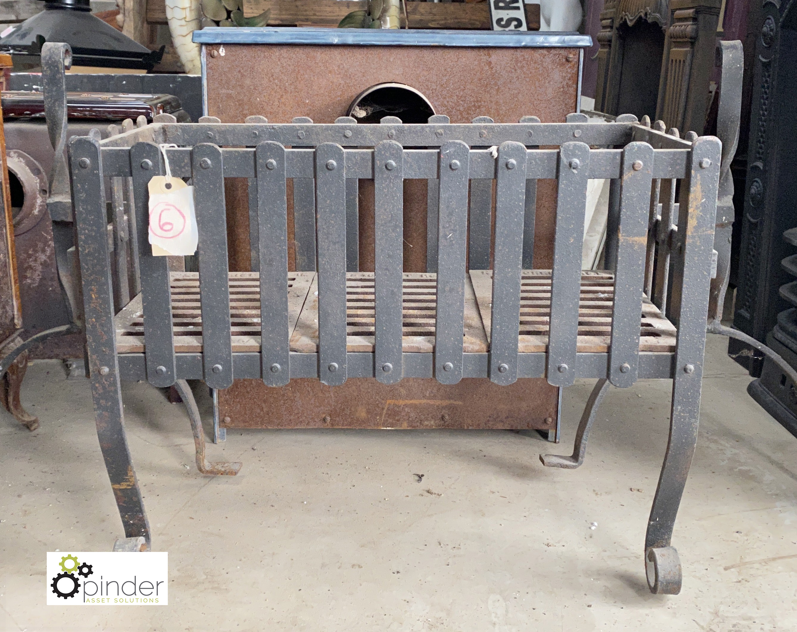 A wrought iron handmade large Fire Basket, with dogs, basket 280mm x 570mm x 230mm, overall height - Image 5 of 6