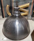 A polished metal Industrial Light Fitting, with metal chain, 510mm high x 460mm diameter