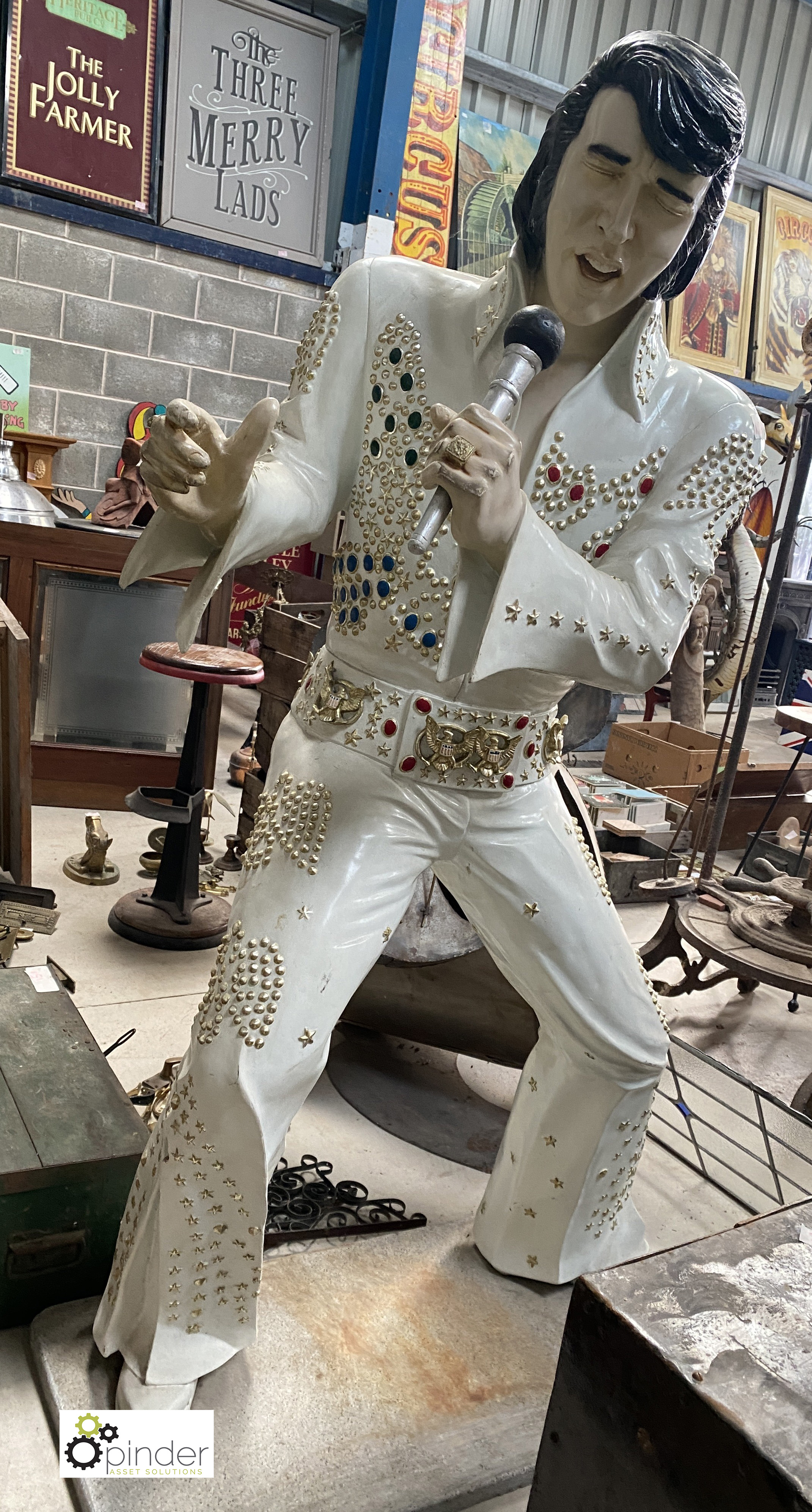 A life size ‘Elvis’ Statue, reclaimed from Blackpool Pier, 1700mm high x 490mm x 990mm