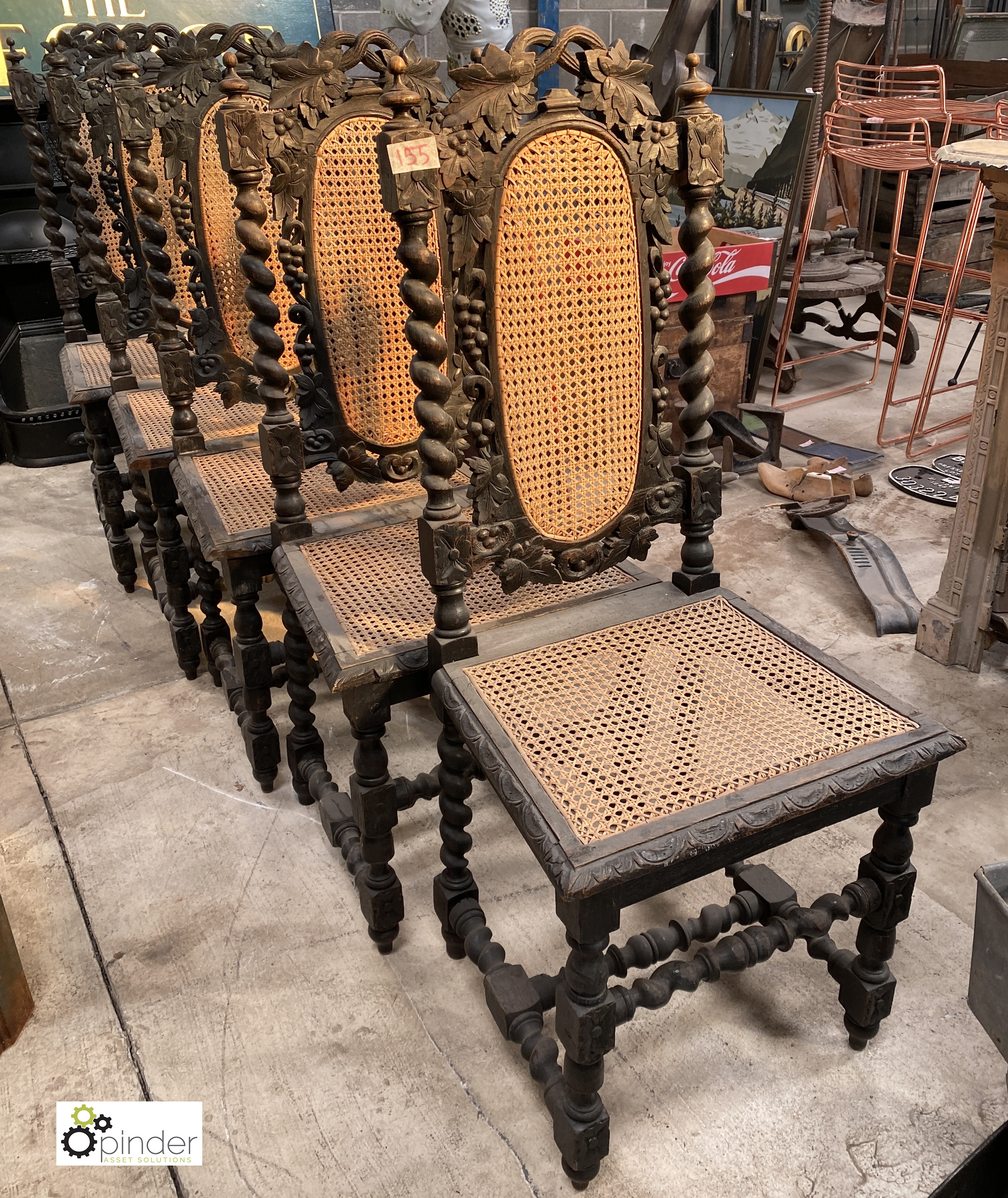 Set of 5 antique oak barley twist carved Dining Chairs, circa 1880s, 1130mm high x 450mm wide x