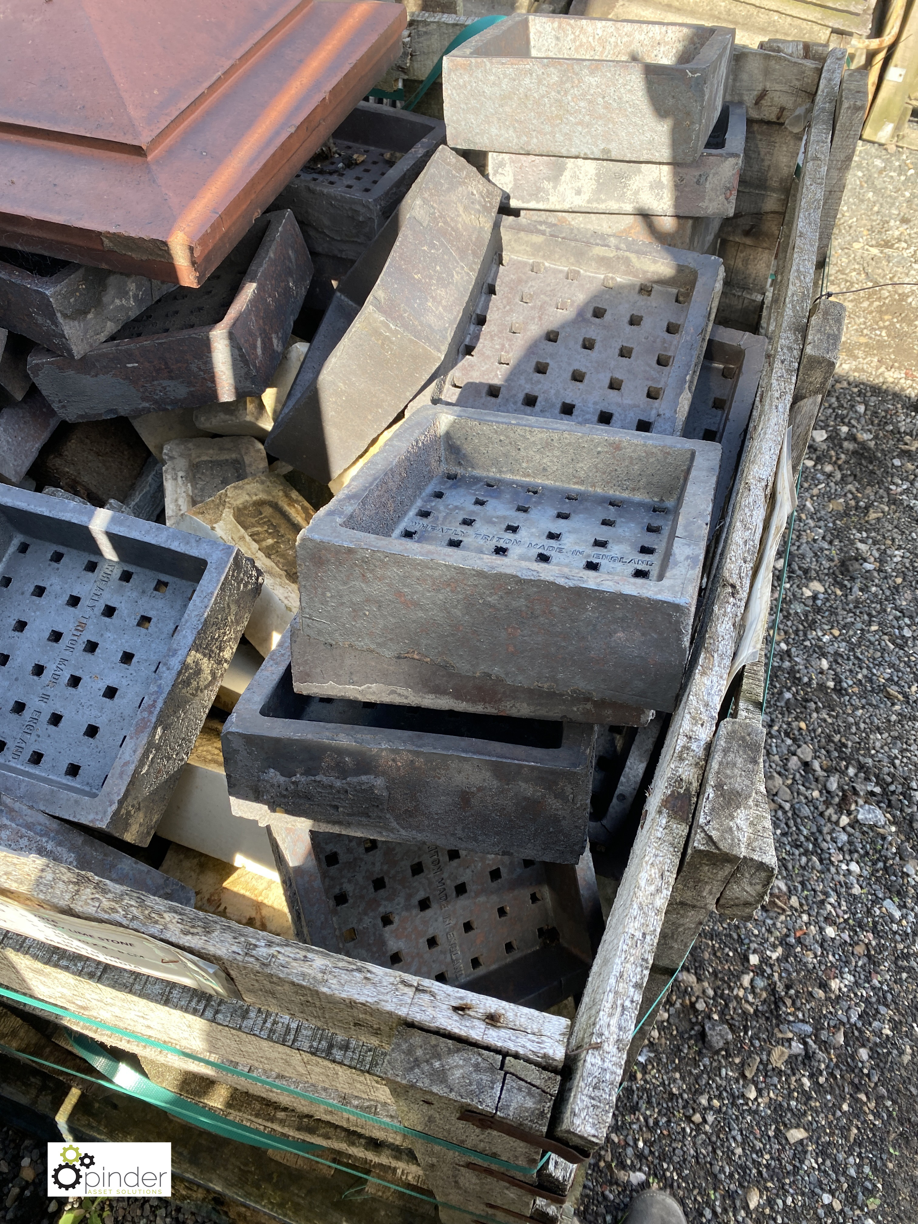 A quantity red clay Pier Caps, reclaimed blue Air Bricks and stone Setts, to crate - Image 5 of 7