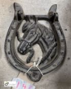 A cast iron horse head Horseshoe Door Knocker, 160mm high x 120mm wide