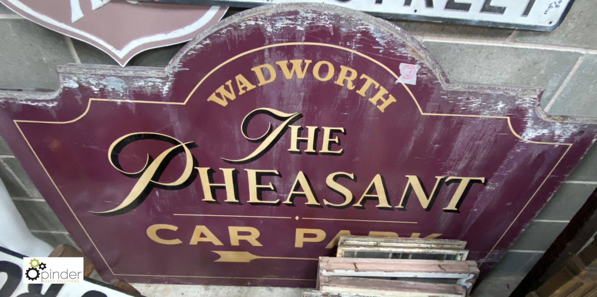 A pair large Pub Car Park Signs ‘The Pheasant’, 670mm to 1210mm high x 1830mm wide x 20mm thick