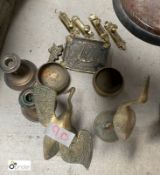 A collection of Brass Wares, comprising birds, greyhound ashtray, candlestick holders, dishes,