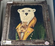 A Painting of a Gentleman Bear on reclaimed timber, 880mm high x 730mm wide