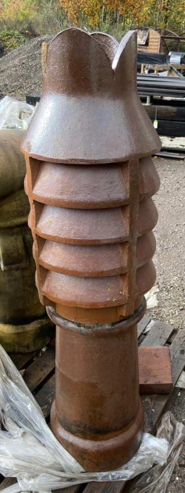 A red glazed reclaimed louvred Chimney Pot, 1350mm