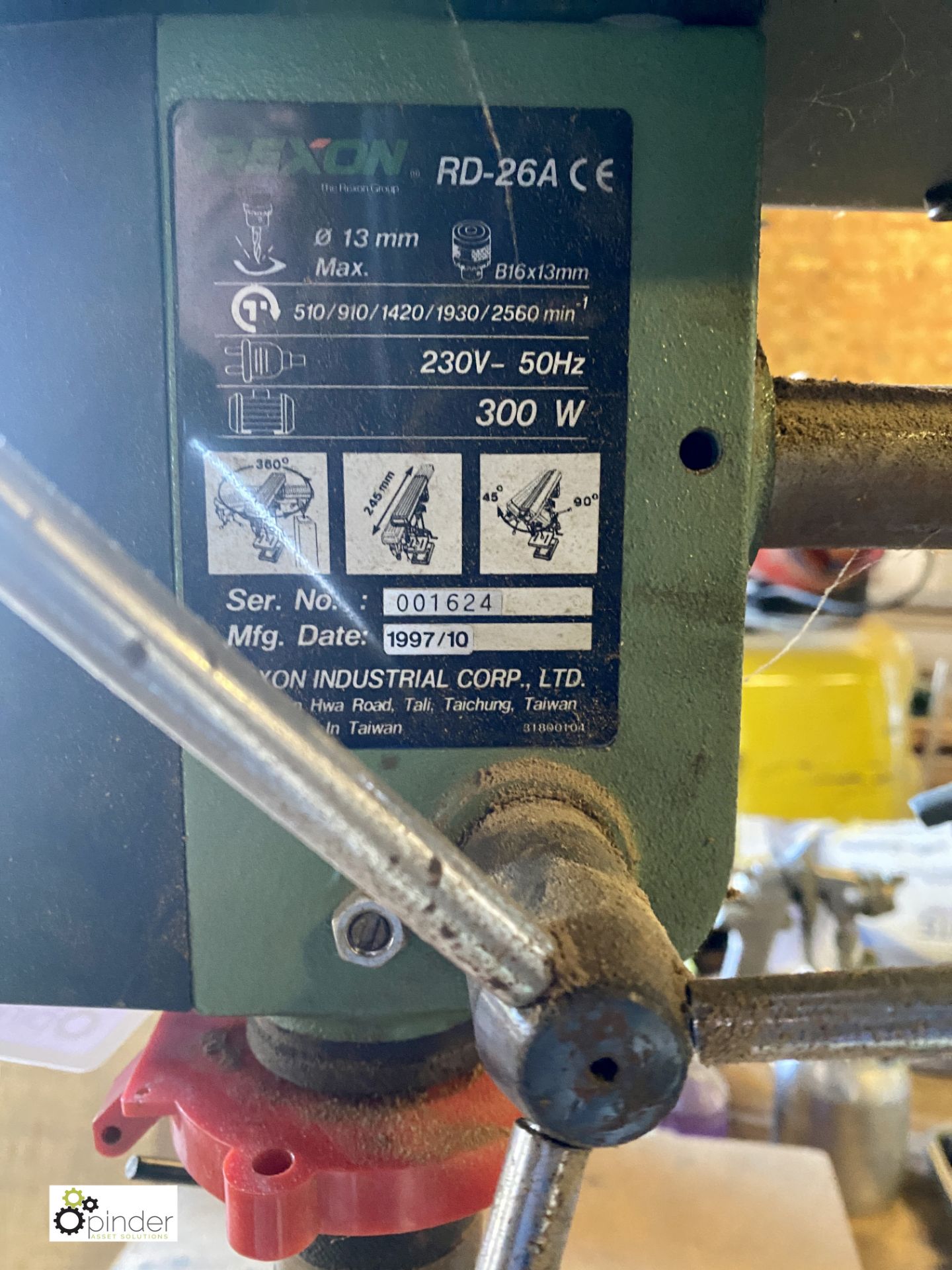 Rexon RD-26A bench mountable Pedestal Drill, 230volts, serial number 001624, with rise and fall - Image 3 of 6