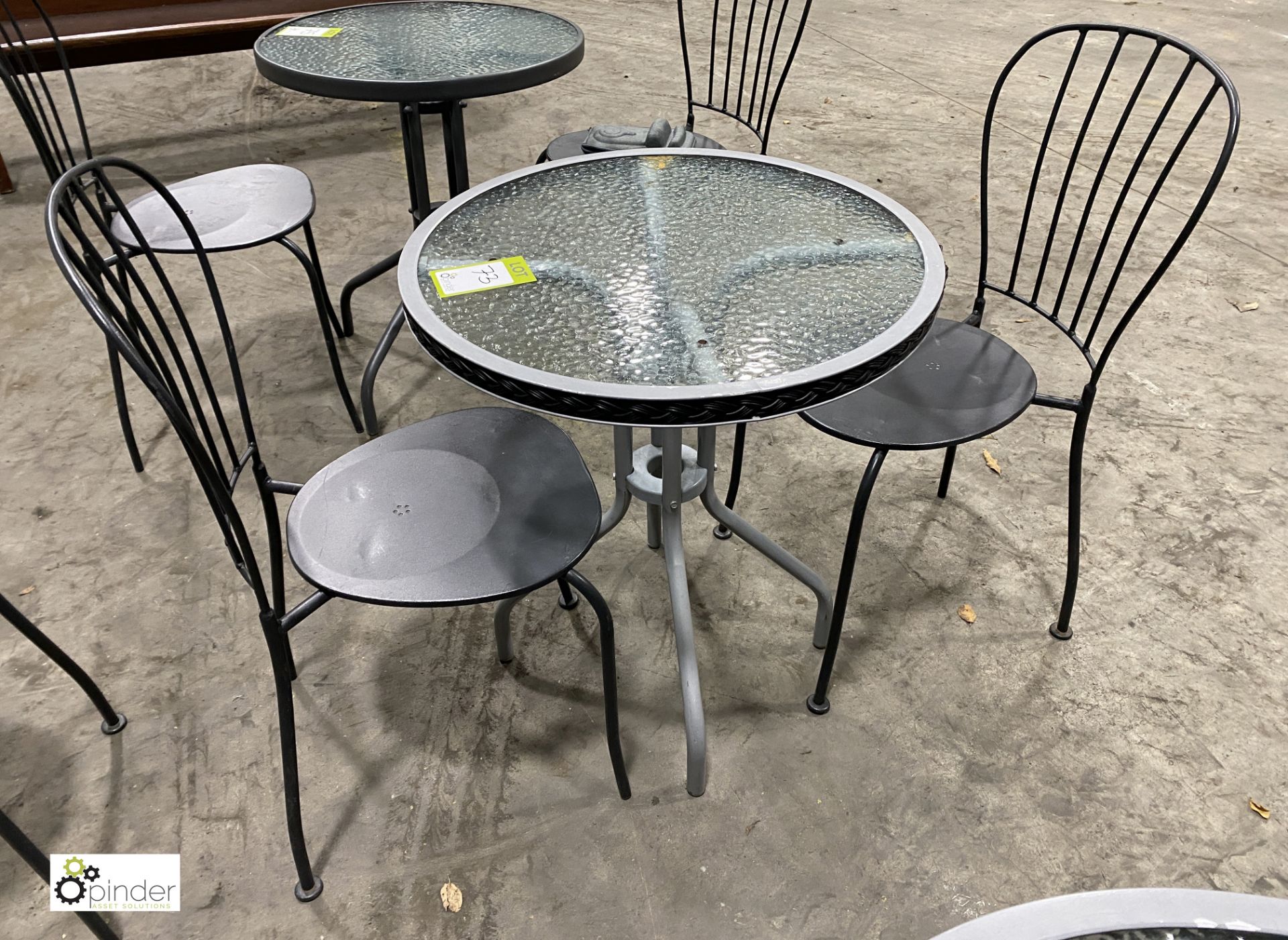 Glass top circular Café Table, 620mm diameter, with 2 tubular café chairs