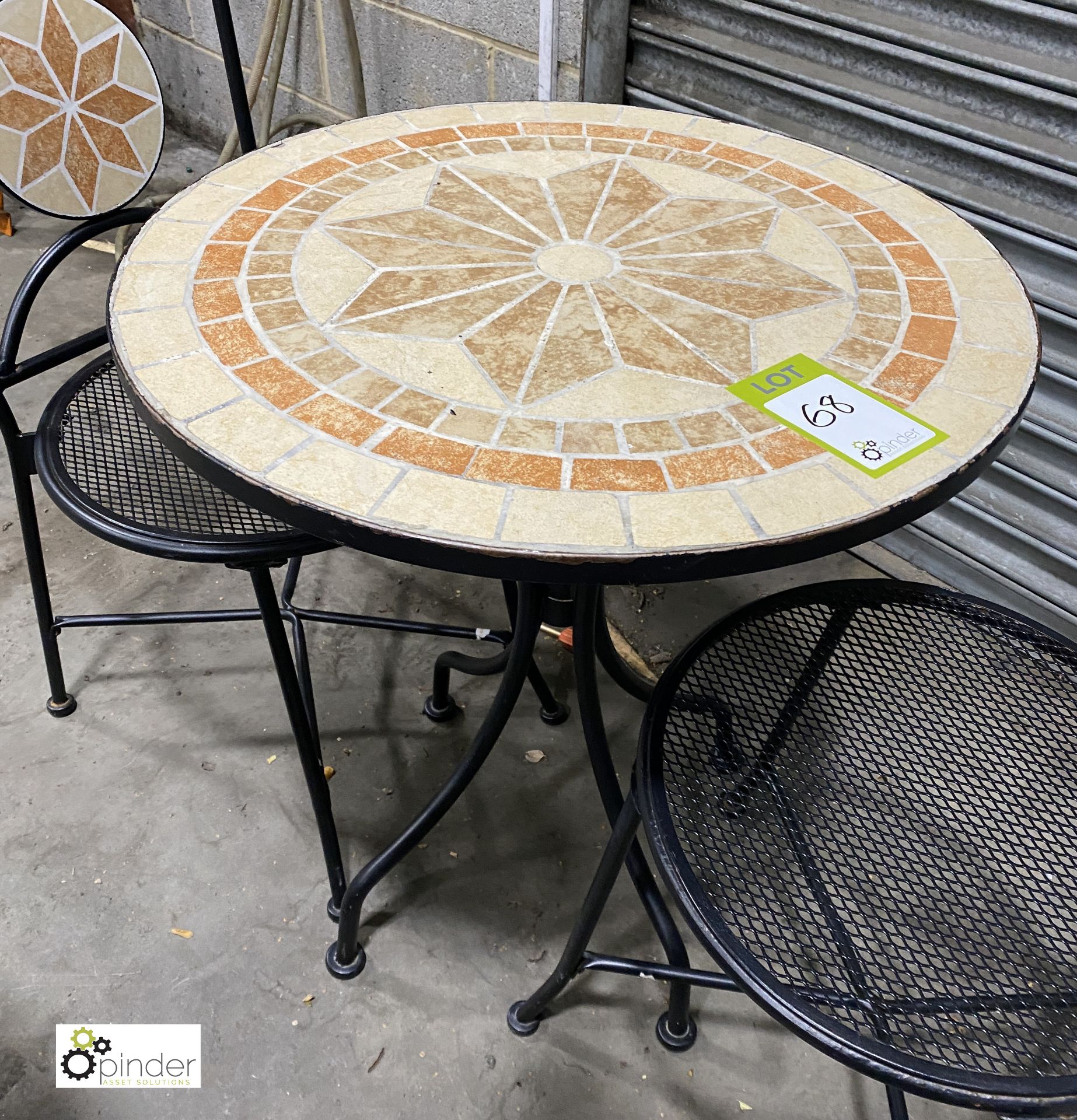 Circular tile top Café Table, 600mm diameter, with 2 café chairs - Image 2 of 4