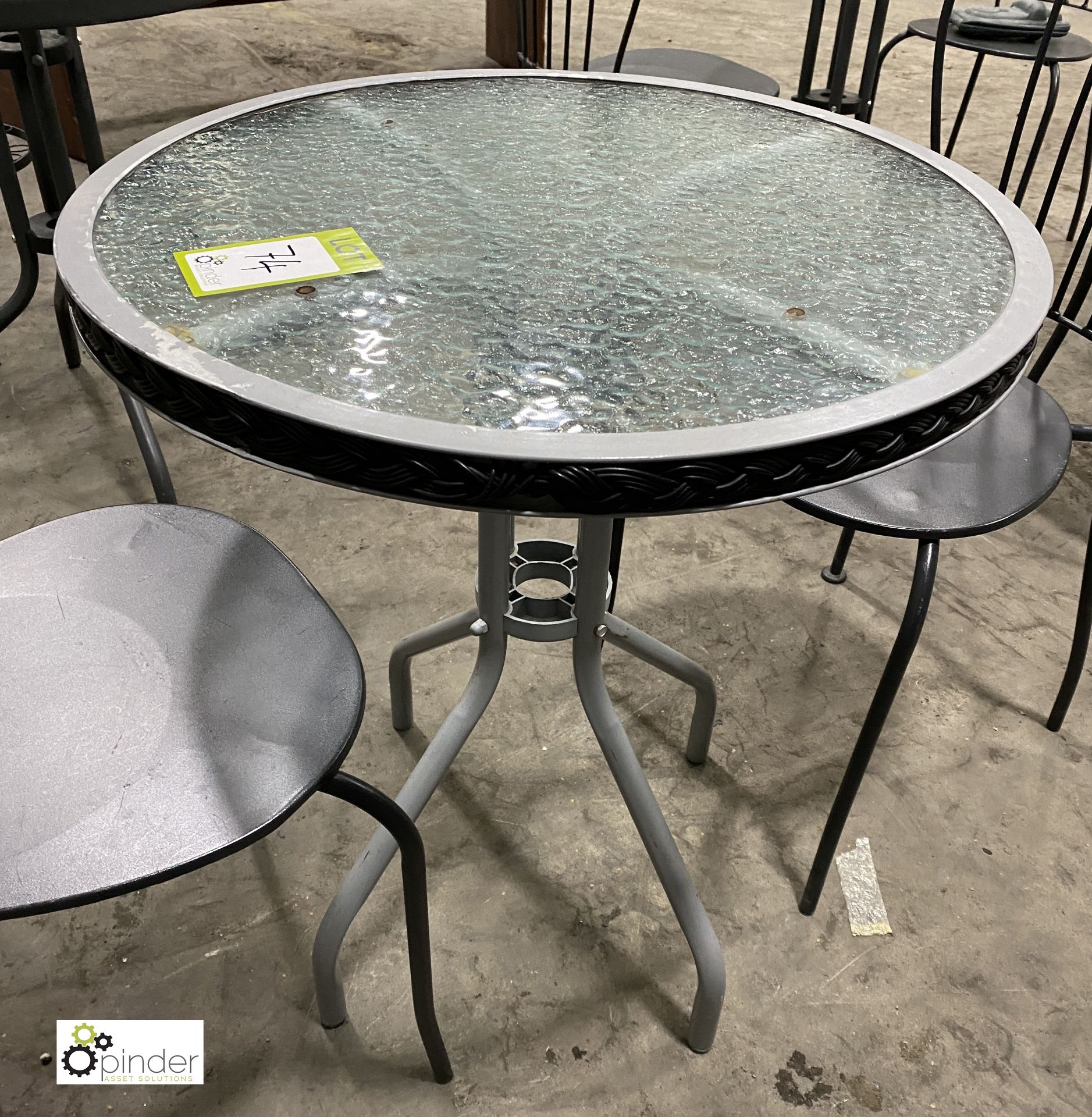 Glass top circular Café Table, 620mm diameter, with 2 tubular café chairs - Image 2 of 4
