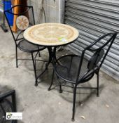 Circular tile top Café Table, 600mm diameter, with 2 café chairs