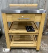 Wood framed stainless steel Top Counter, 650mm x 550mm x 860mm high, with drawer and 2 undershelves