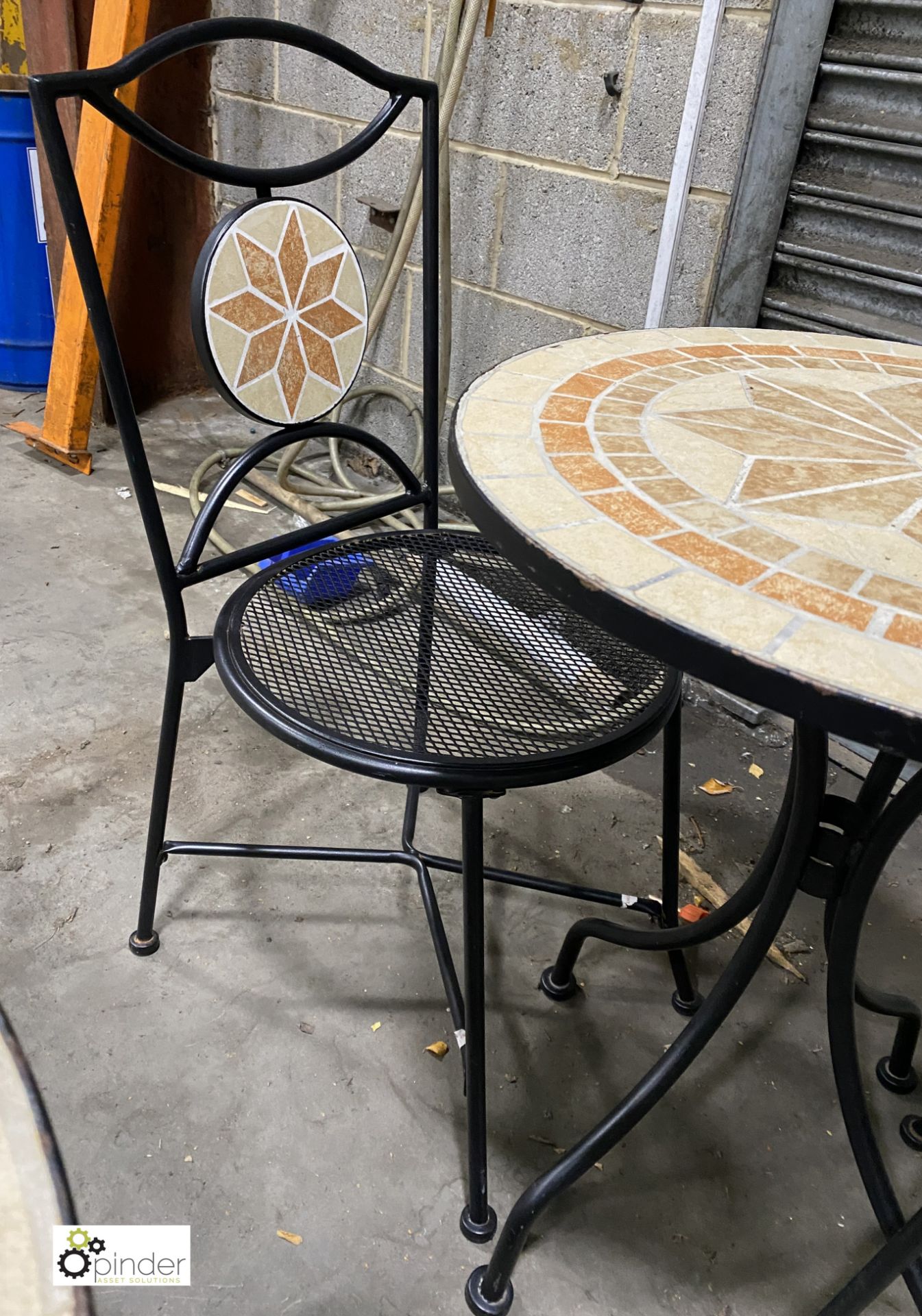 Circular tile top Café Table, 600mm diameter, with 2 café chairs - Image 3 of 4