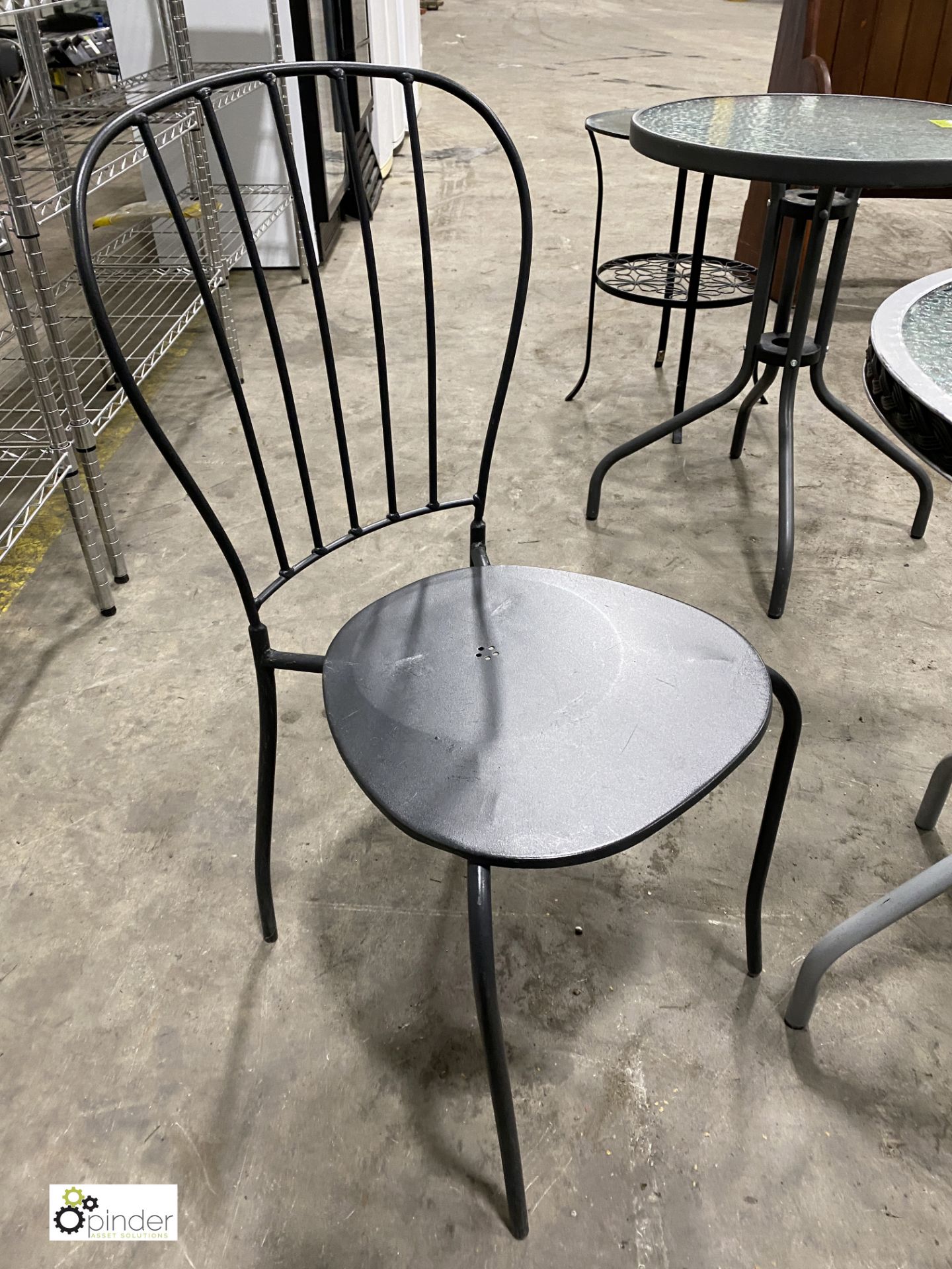 Glass top circular Café Table, 620mm diameter, with 2 tubular café chairs - Image 3 of 4