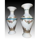 Impressive Pair Of Baccarat Floral Hand Painted Vases, 19th Century