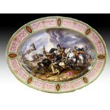 A Hand Painted German Platter With War Scenes Bee Hive Vienna Mark, 1870's 19th Century