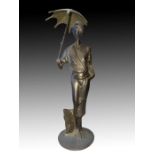 Bronze Figure Of A Lady Holding An Umbrella 20th Century