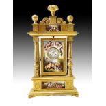 Large Heavy Gilded Bronze Viennese Enamel Clock 19th Century