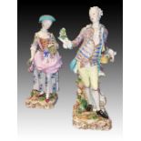 A LARGE PAIR OF MEISSEN FIGURES OF GARDENERS 19TH CENTURY