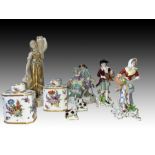 An Assortment Of European Figures & Pair Tea Caddy's