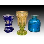 Assortment Of Bohemian Glass Goblets, Uranium Colour & Gold Gilding, 19th/20th Century