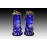 Important Pair Of Fine Bohemian Blue Jugs By Franz Paul Zach, 19th Century