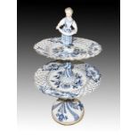 MEISSEN BLUE ONION TWO-TIER Reticulated Tazze Table Centrepiece 19th Century