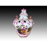 A Rare Hand Painted Berlin KPM Potpourri vase and cover 19th Century With Rams Head