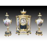 FRENCH CHAMPLEVÉ ENAMEL CLOCK GARNITURE 19TH CENTURY