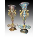 Pair of French Champlevé Enamel and Gilt Bronze Vases, 19th Century